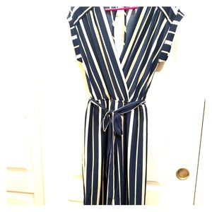 Blue striped split leg jumpsuit